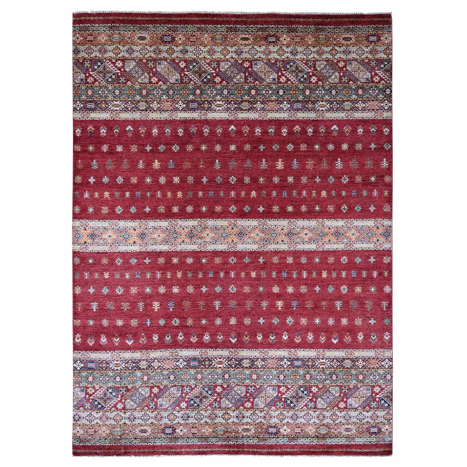 Savvy Red, Afghan Super Kazak with Khorjin Design, Hand Knotted, Soft and Velvety Wool, Vegetable Dyes, Oriental Rug